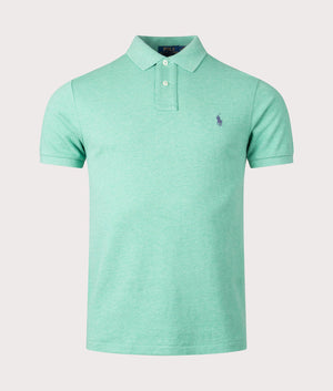 Slim Fit Mesh Polo Shirt in Resort Green Heather by Polo Ralph Lauren. EQVVS Front Angle Shot.