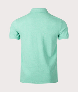 Slim Fit Mesh Polo Shirt in Resort Green Heather by Polo Ralph Lauren. EQVVS Back Angle Shot.