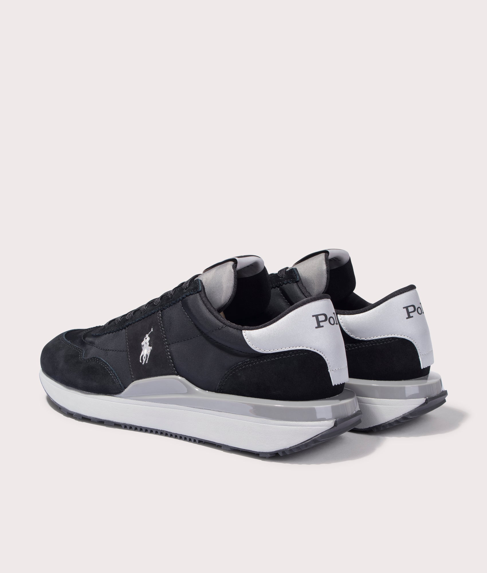 Polo Ralph Lauren Train 89 Suede Panelled Low Top Sneakers for Men in Black and Grey at EQVVS Back Shot