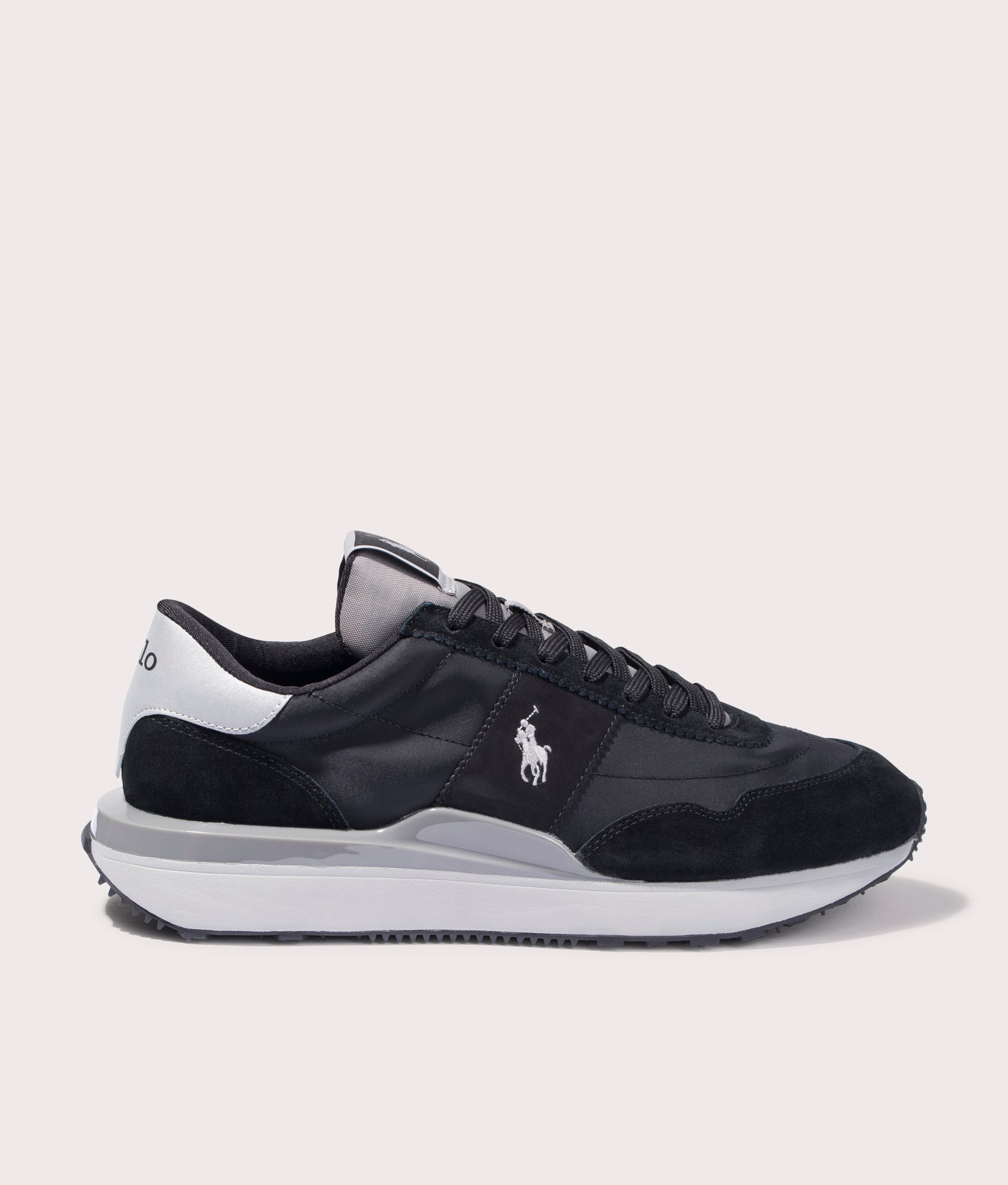 Polo Ralph Lauren Train 89 Suede Panelled Low Top Sneakers for Men in Black and Grey at EQVVS Side Shot