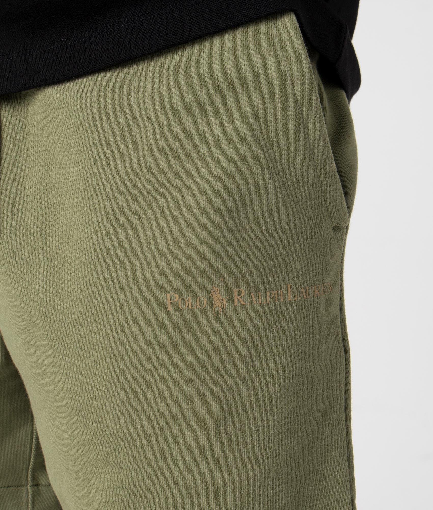 Relaxed Fit Athletic Sweat Shorts in Tree Green by Polo Ralph Lauren. EQVVS Detail Shot.