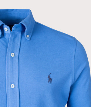 Polo Ralph Lauren Featherweight Mesh Shirt in New England Blue Detail Shot EQVVS
