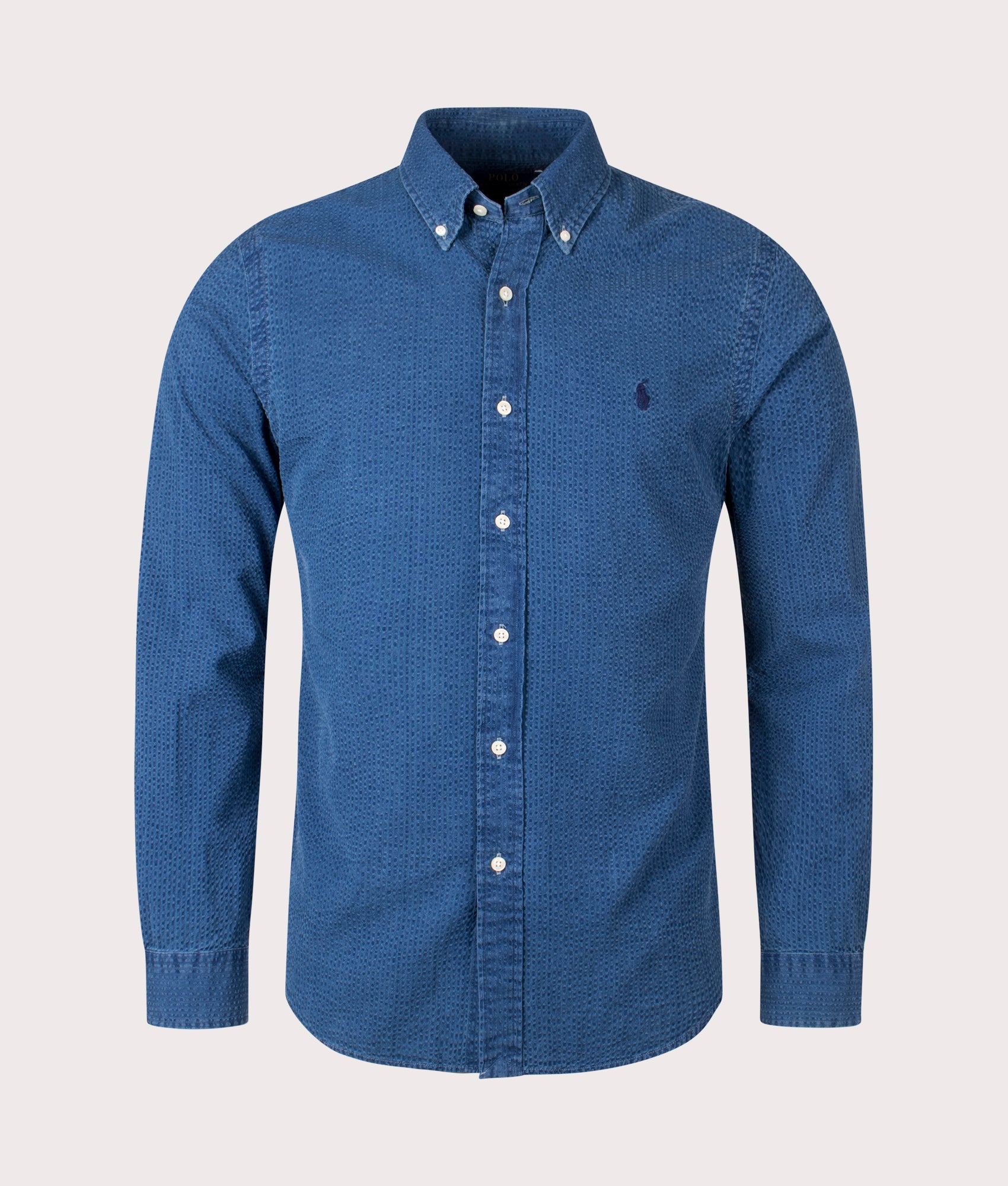 Custom Fit Lightweight Sport Shirt in Dark Indigo by Polo Ralph Lauren. EQVVS Front Angle Shot.