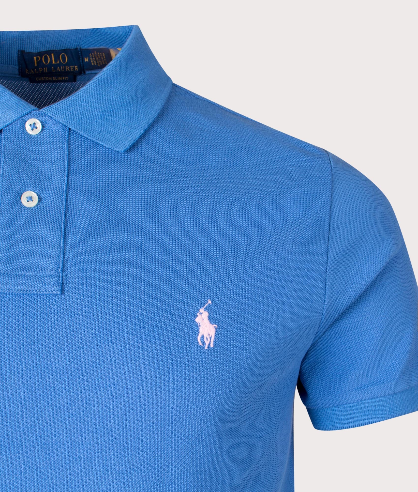 Custom Slim Mesh Polo Shirt New England Blue by Polo Ralph Lauren