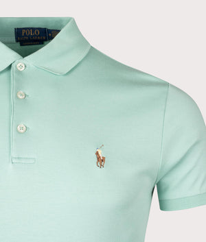 Custom Slim Fit Soft Cotton Polo Shirt in Celadon by Ralph Lauren. EQVVS Detail Shot.