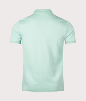 Custom Slim Fit Soft Cotton Polo Shirt in Celadon by Ralph Lauren. EQVVS Back Angle Shot.