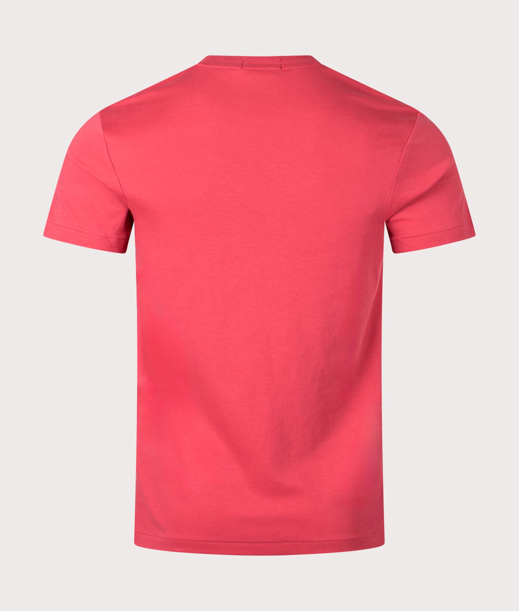 Custom Slim Fit Pima Polo T-Shirt in Nantucket Red by Polo Ralph Lauren. EQVVS Back Angle Shot.