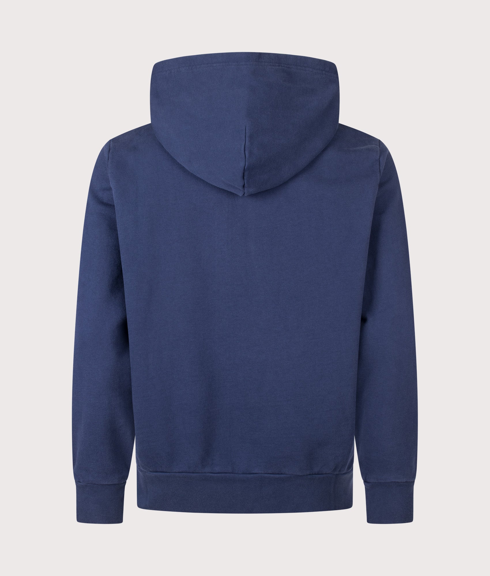 Polo Ralph Lauren Zip Through Loopback Fleece Hoodie in Cruise Navy at EQVVS Menswear. Back shot.