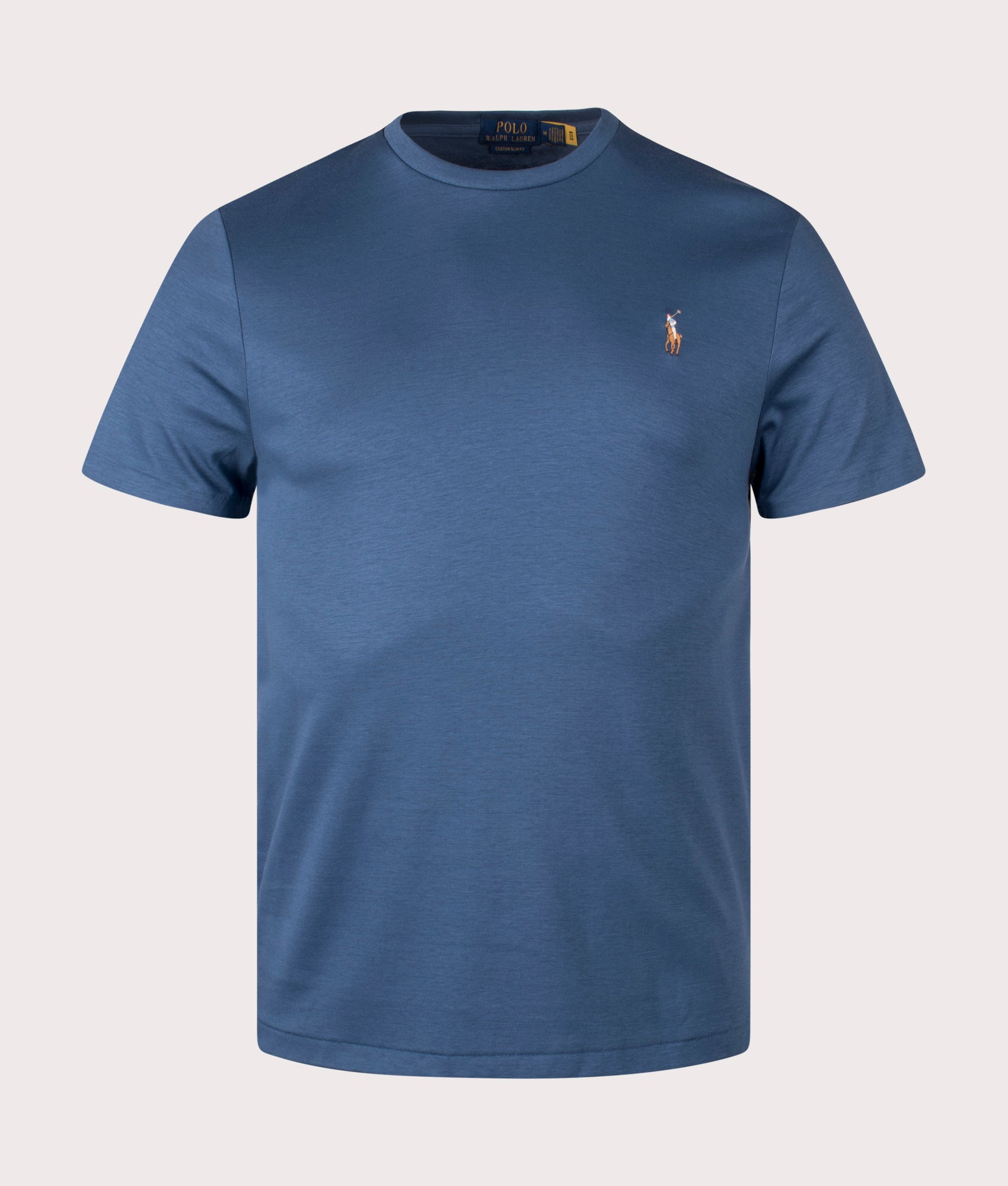 Custom Slim Fit Pima T-Shirt in Clancy Blue by Polo Ralph Lauren. EQVVS Shot. 