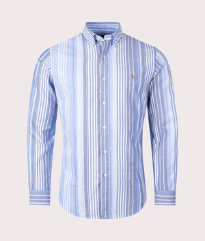 Polo Ralph Lauren Striped Oxford Shirt in Blue Front Shot at EQVVS