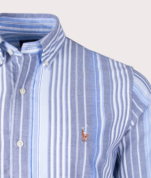 Polo Ralph Lauren Striped Oxford Shirt in Blue Detail Shot at EQVVS
