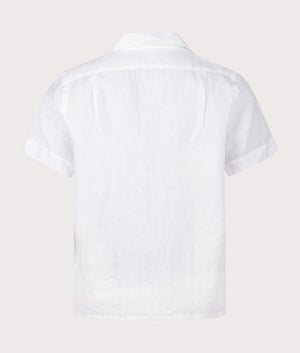 Linen Short Sleeve Shirt in White by Polo Ralph Lauren. EQVVS Back Angle Shot.