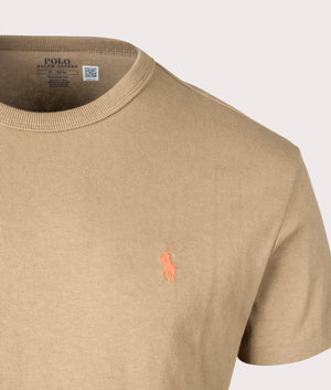Polo Ralph Lauren Classic Relaxed Fit Jersey T-Shirt in Desert Khaki - Beige - 100% Cotton Detail Shot EQVVS