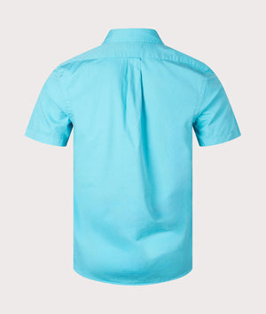 Slim Fit Short Sleeve Twill Sport Shirt in Perfect Turquoise by Polo Ralph Lauren. EQVVS Back Angle Shot.