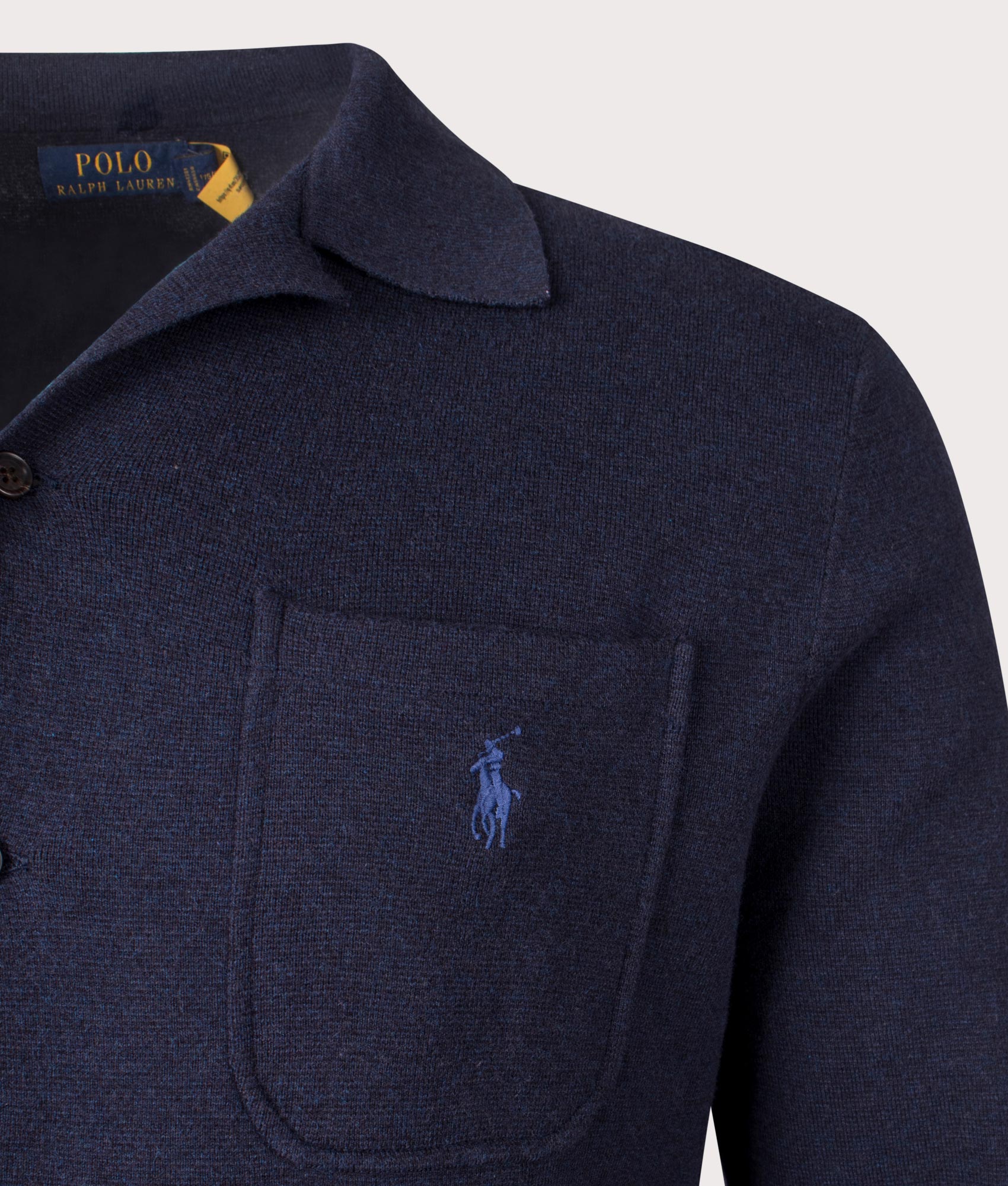 Cotton Mesh Shirt in Navy Heather by Ralph Lauren. EQVVS Detail Shot.