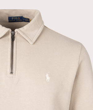 Polo Ralph Lauren Quarter Zip Sweatshirt Coastal Beige Detail Shot EQVVS