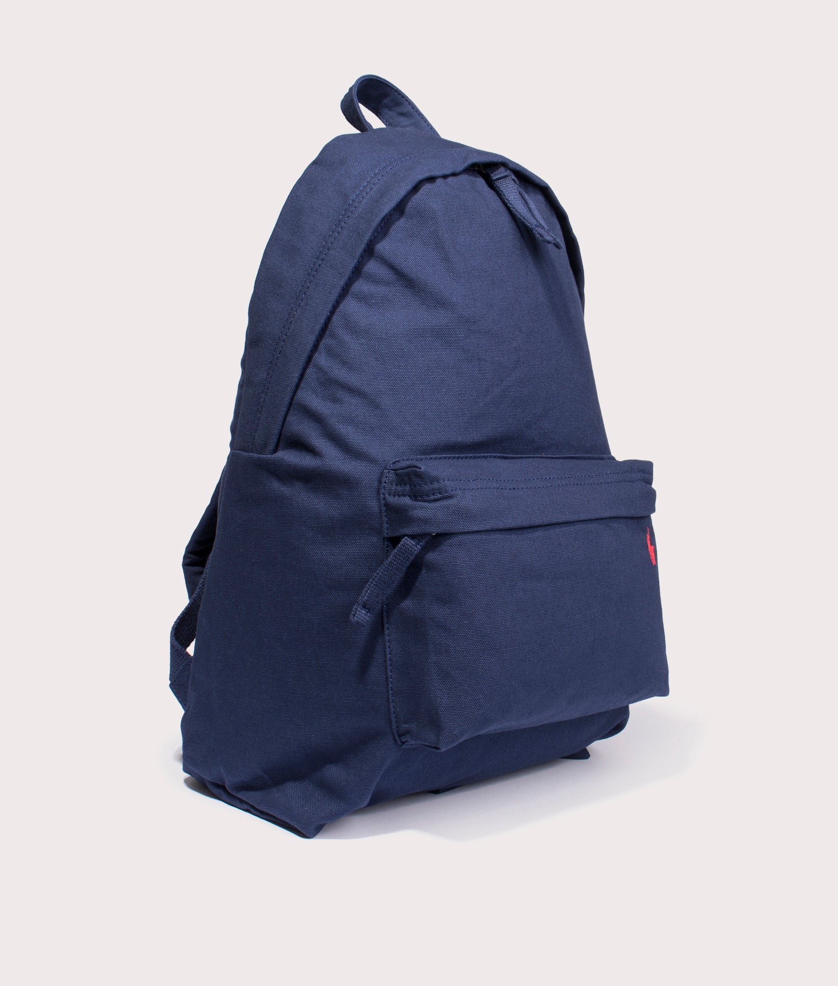 Polo Ralph Lauren Canvas Backpack in Newport Navy. Angle Shot at EQVVS