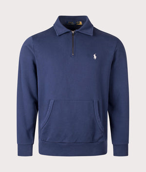 Loopback Quarter Zip Sweatshirt in Cruise Navy by Polo Ralph Lauren. Shot at EQVVS. Front image. 