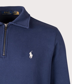 Loopback Quarter Zip Sweatshirt in Cruise Navy by Polo Ralph Lauren. Shot at EQVVS. Detail image. 