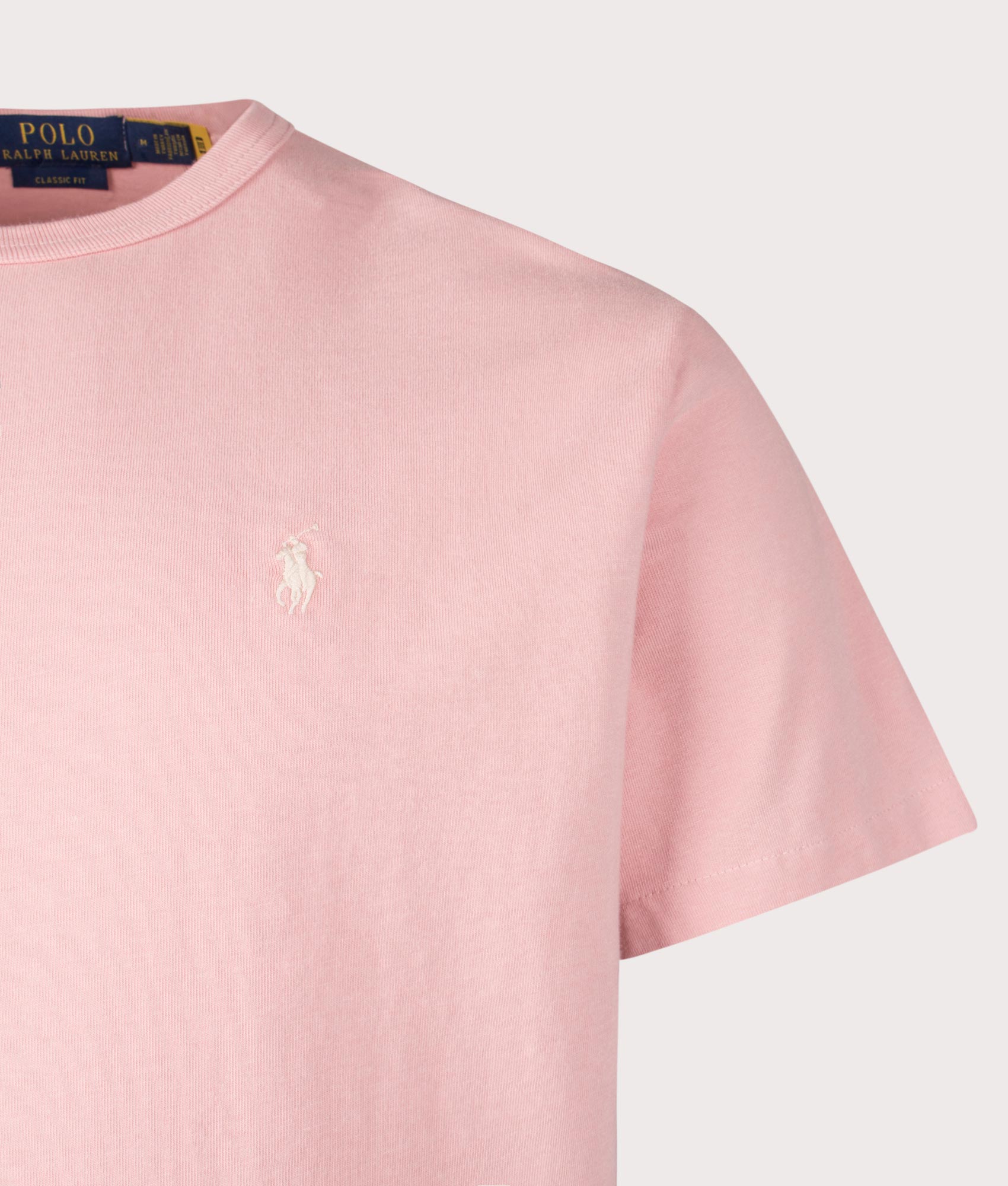 Polo Ralph Lauren Classic Fit Jersey T-Shirt in Adirondack Rose at EQVVS. Detail Shot.