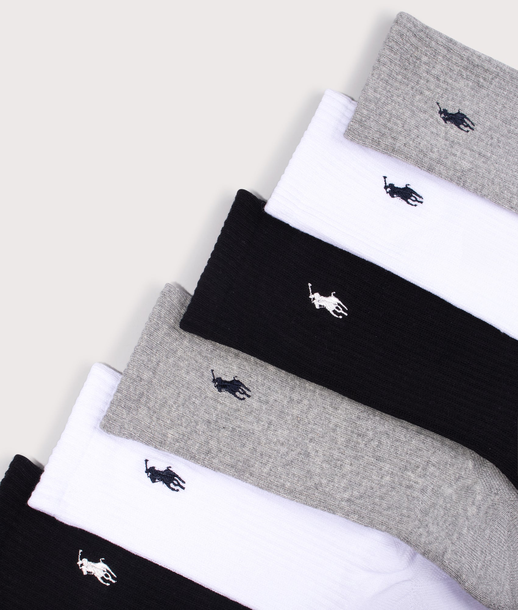 6 Pack of Stretch Crew Socks in Grey Assorted | Polo Ralph Lauren | EQVVS | Detail shot 