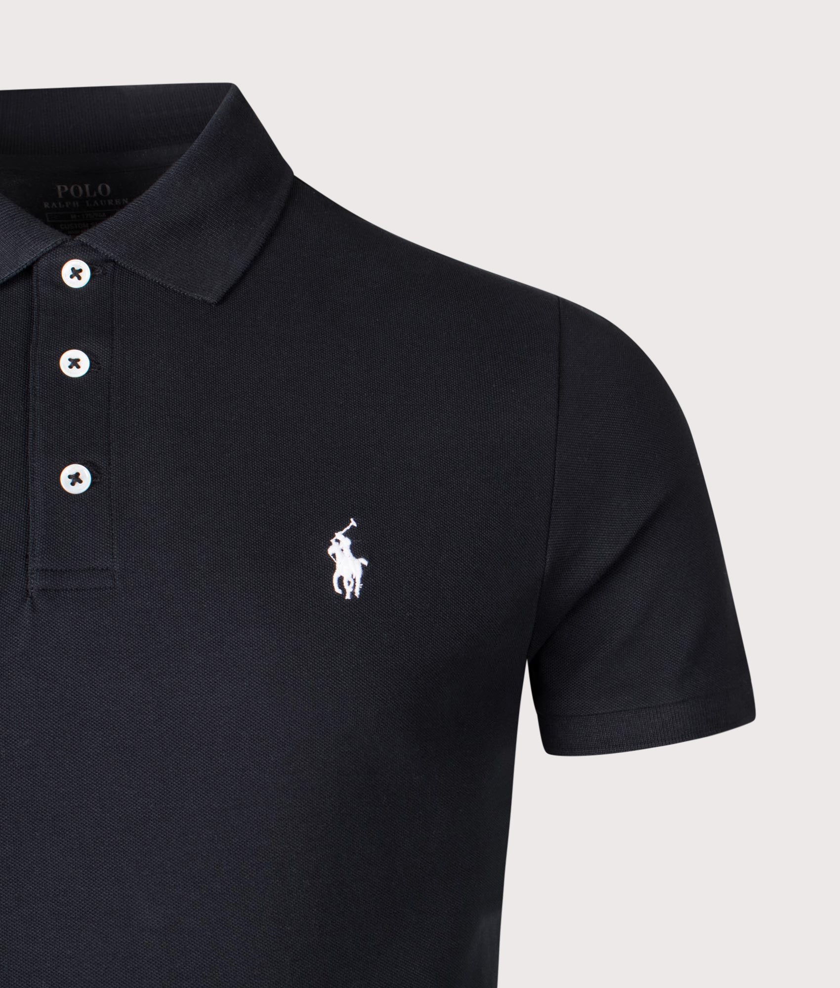 Custom Slim Fit Stretch Mesh Polo Shirt | Polo Black | Polo Ralph Lauren | EQVVS | Front detail shot 