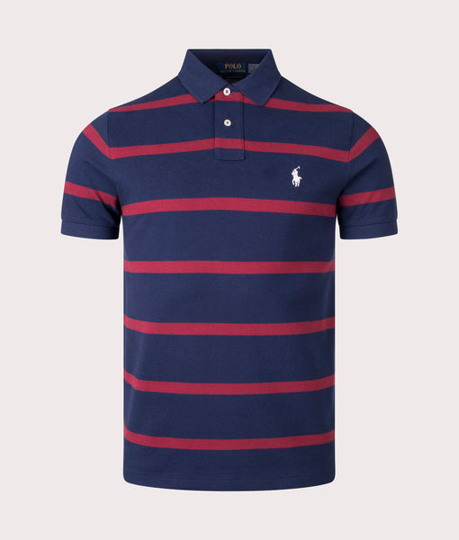Custom Slim Fit Striped Mesh Polo Shirt Spring Navy Carpet Red 
