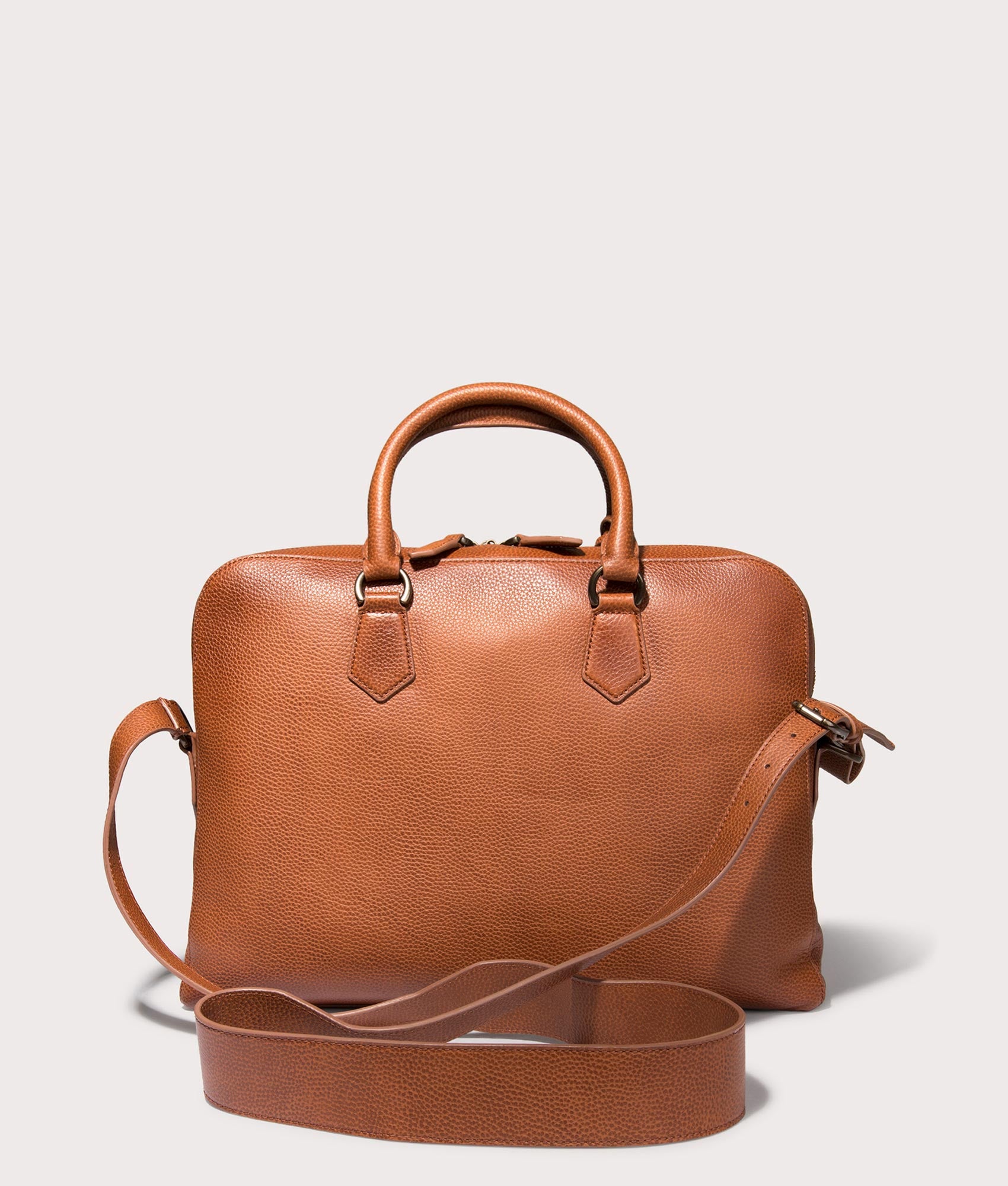 Polo Ralph Lauren Pebbled Leather Commuter Bag in Saddle . Shot at EQVVS.  Back shot 