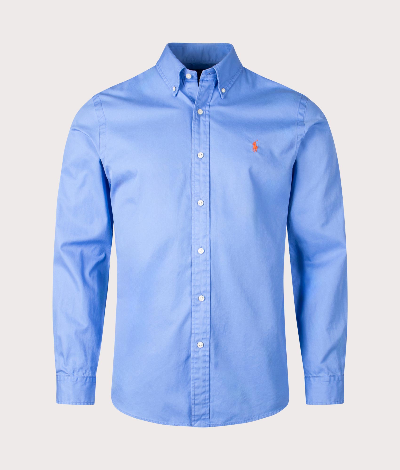 Polo Ralph Lauren Custom Fit Twill Shirt in Harbor Island Blue at EQVVS. Front Shot.