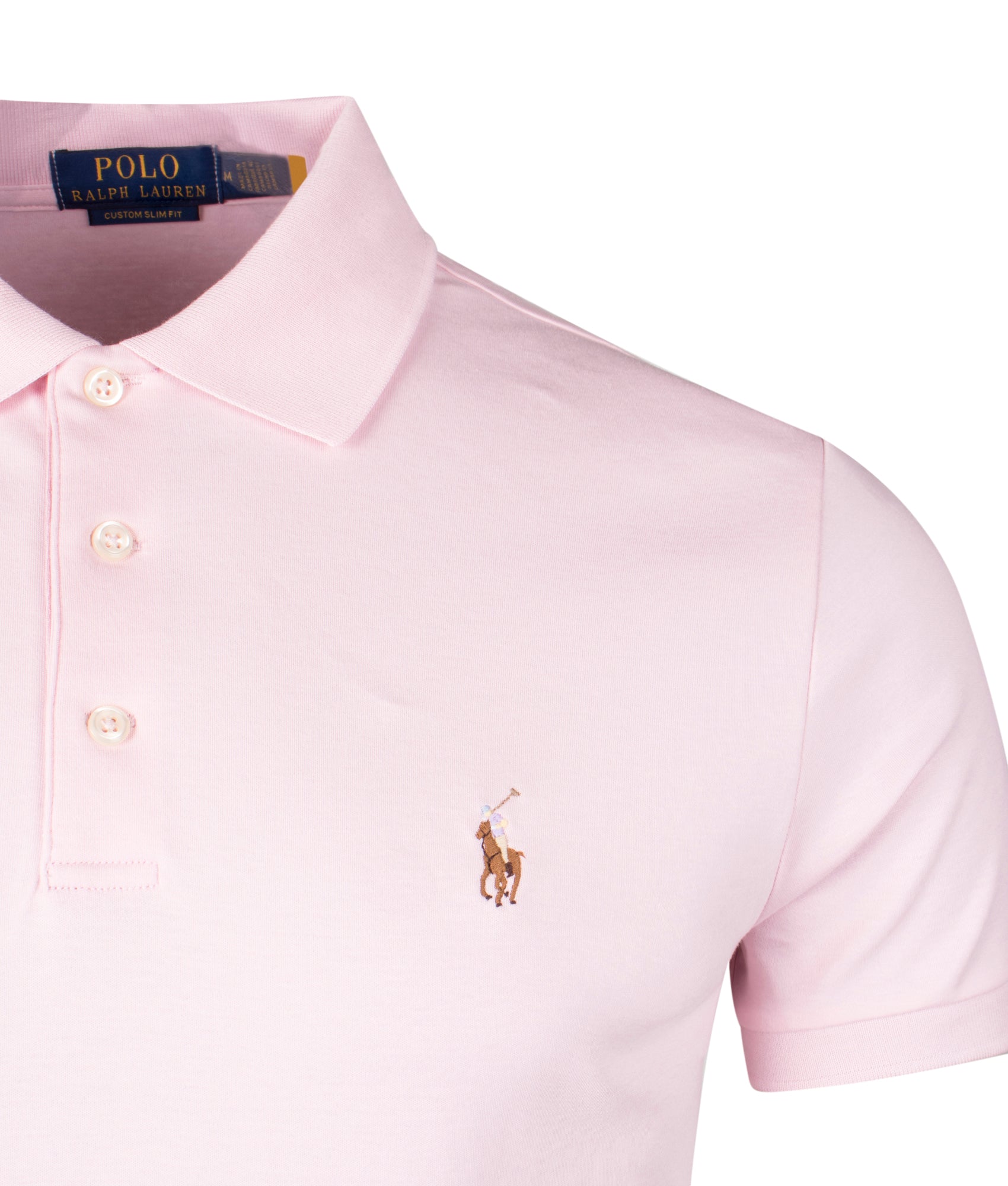 Custom Slim Fit Soft Cotton Polo Shirt in Hint of Pink by Polo Ralph Lauren. EQVVS Shot.