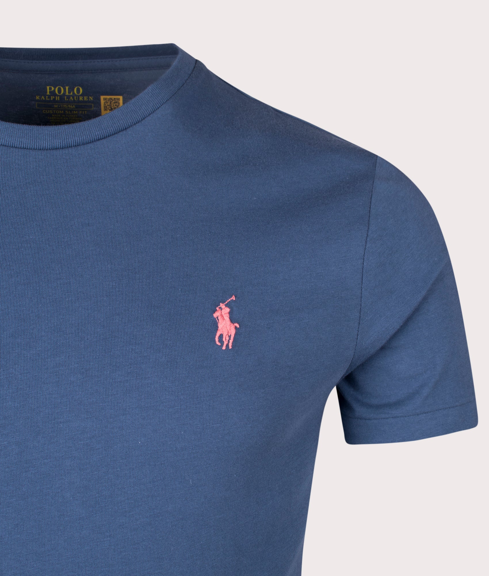 Custom Slim Fit Jersey T-Shirt in Clancy Blue by Polo Ralph Lauren . EQVVS Shot.