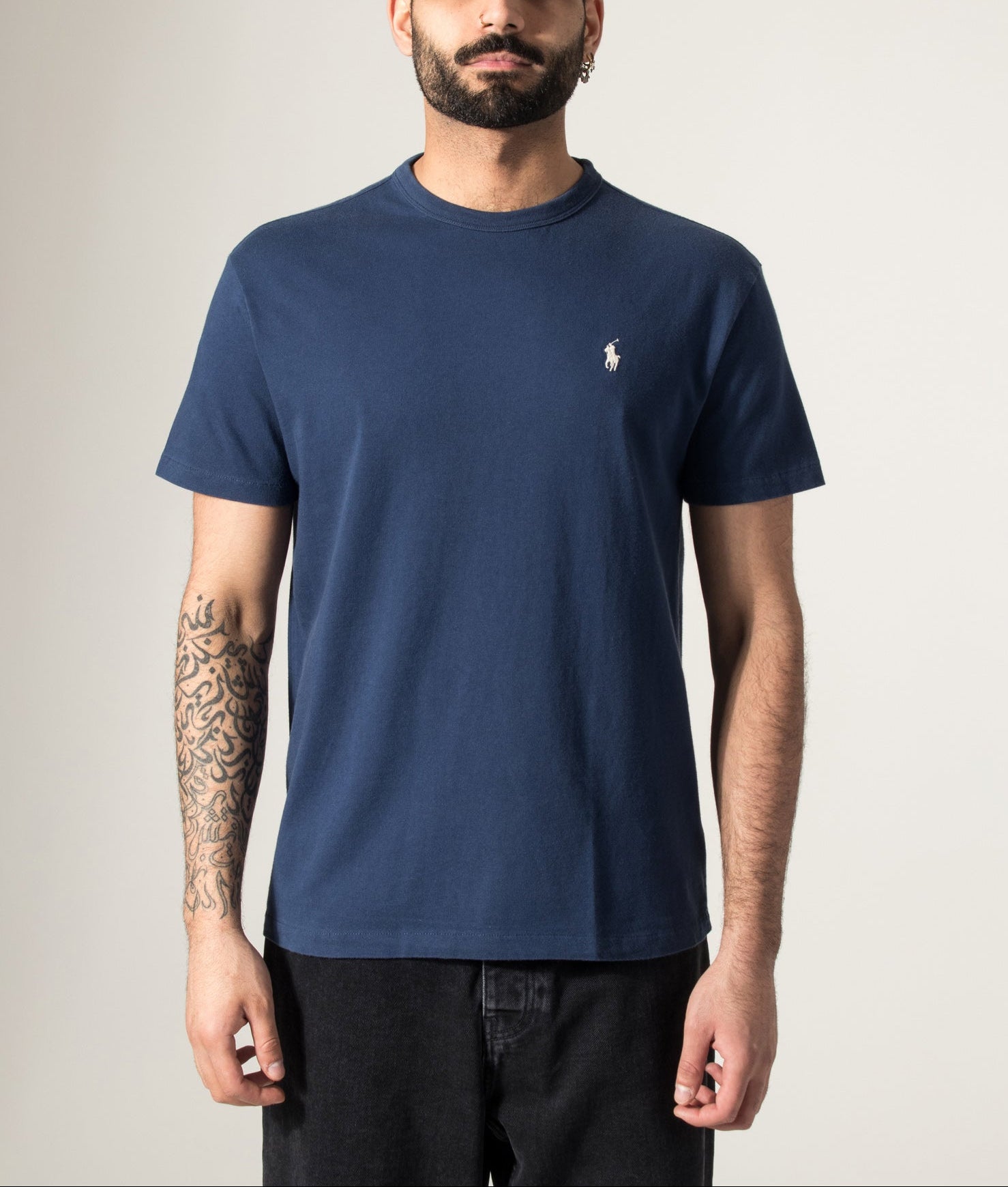 Polo Ralph Lauren Jersey T-Shirt in Cruise Navy at EQVVS Menswear. Model front shot.
