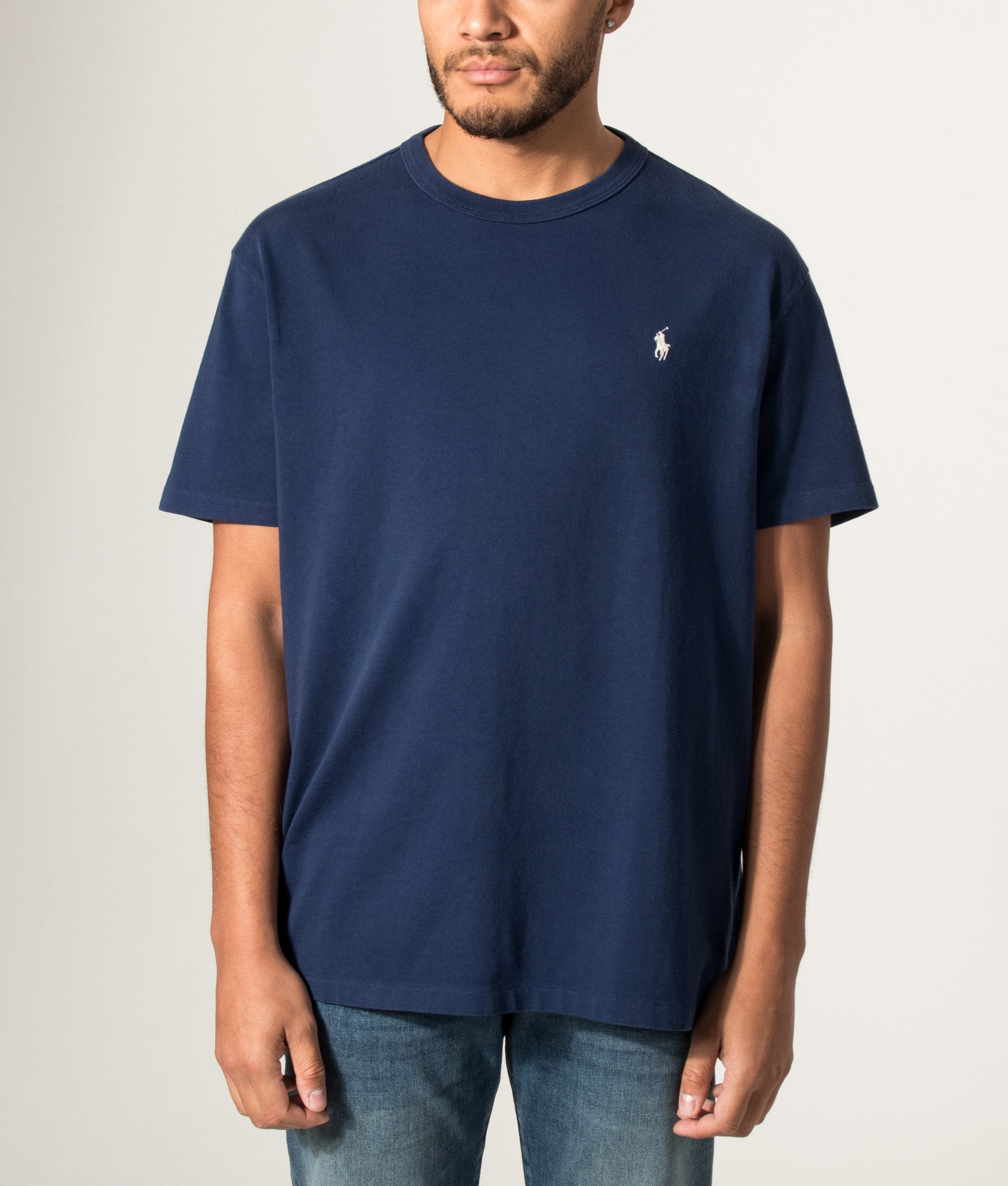 Polo Ralph Lauren Classic Fit Jersey T-Shirt in Cruise Navy at EQVVS Menswear. Model front shot.