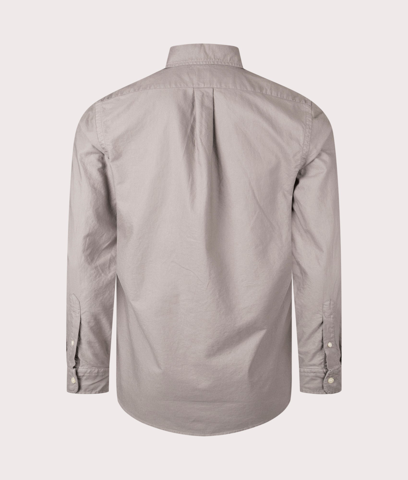 Polo Ralph Lauren Custom Fit Garment Dyed Oxford Shirt in Perfect Grey at EQVVS Menswear. Back shot.