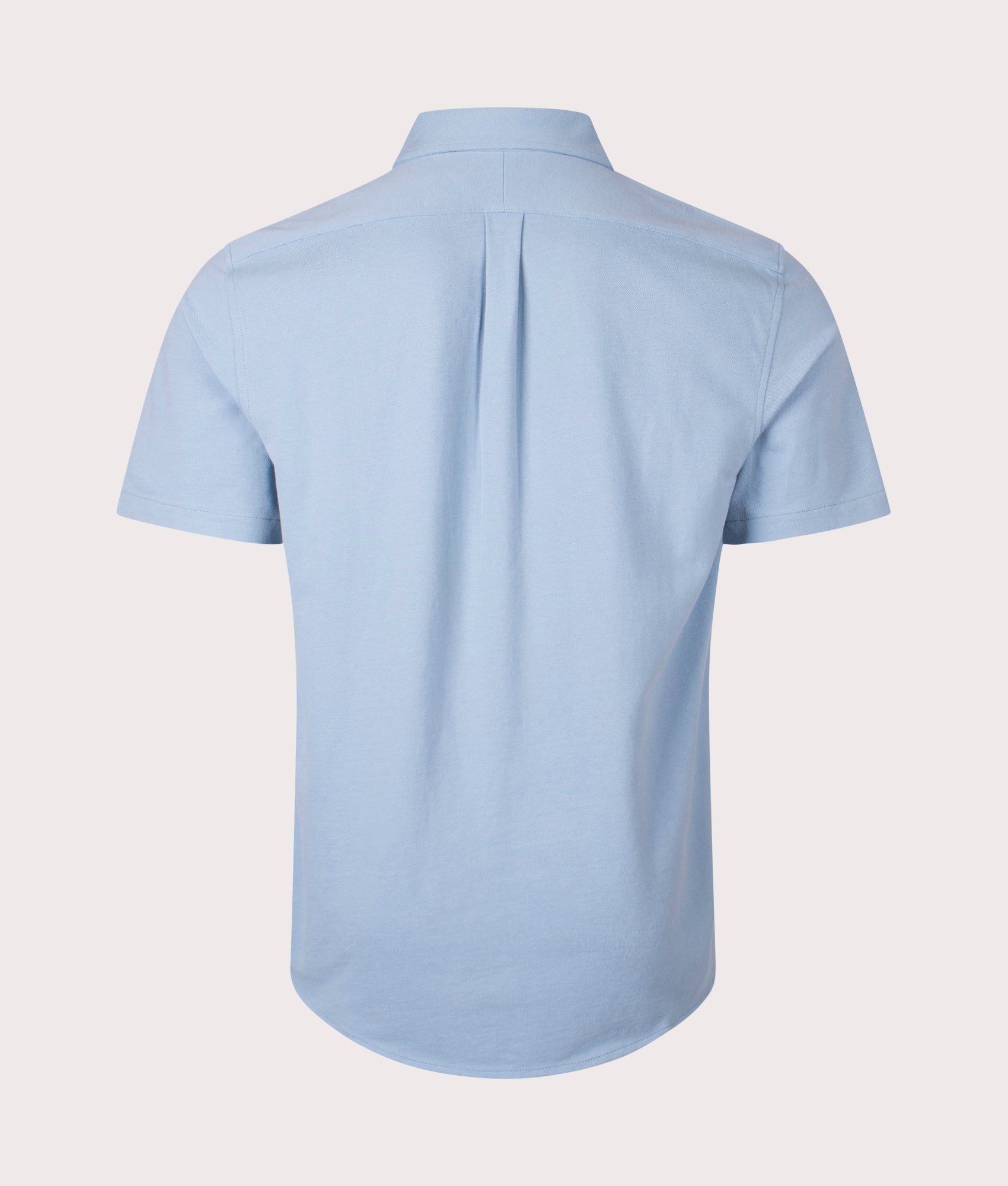 Polo Ralph Luren Featherweight Mesh Short Sleeve Shirt in Vessel Blue. Back angle shot at EQVVS.
