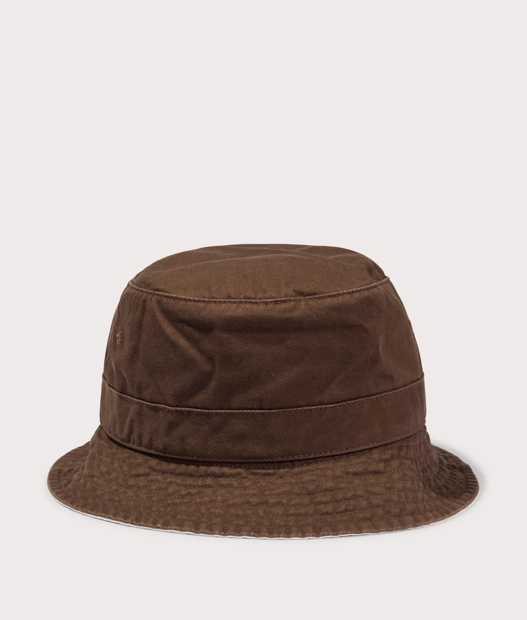 Polo Ralph Lauren Chino Bucket Hat in Copper Brown. Back angle shot at EQVVS.