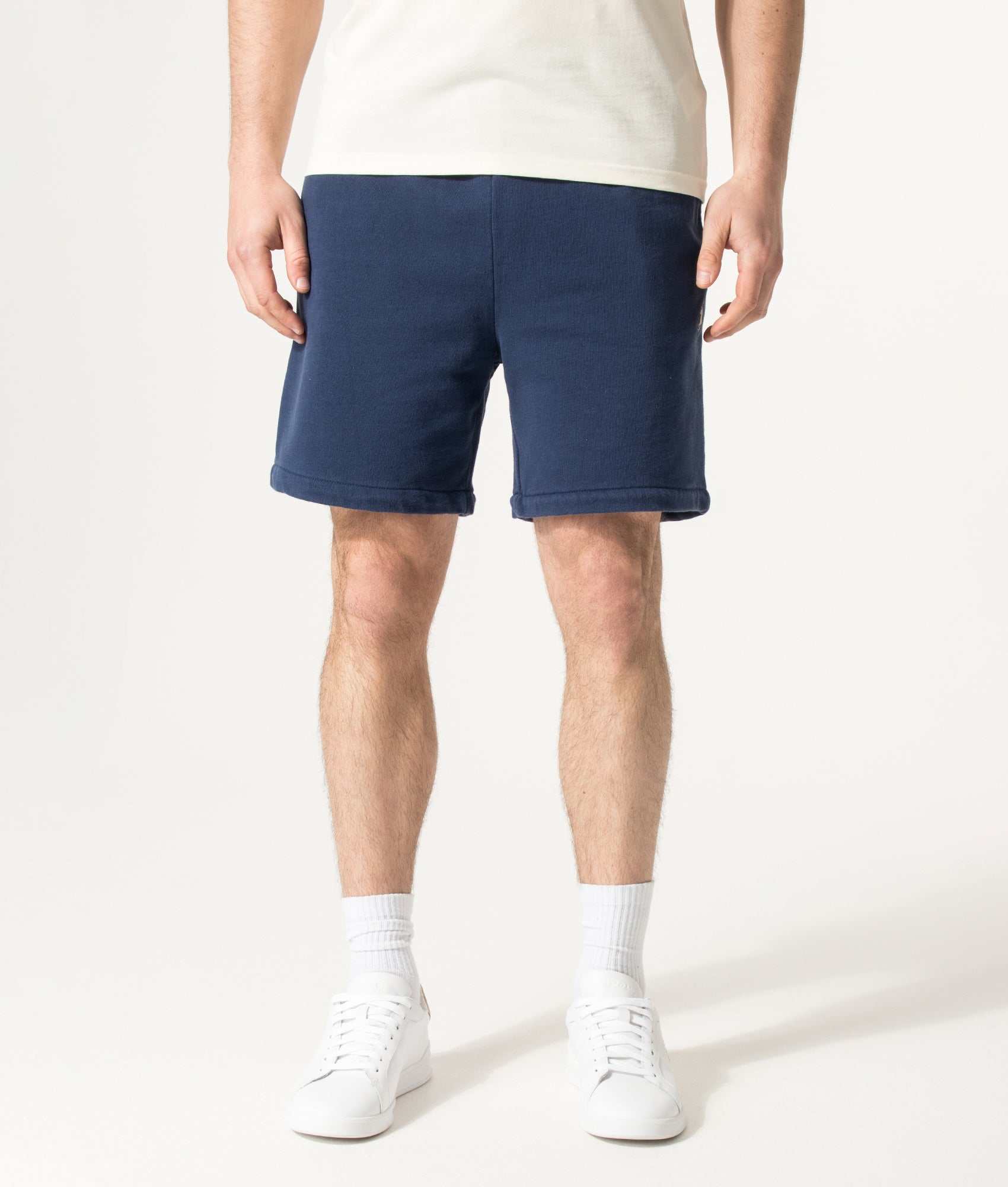 Polo Ralph Lauren Athletic Sweat Shorts  in Cruise Navy at EQVVS Menswear. Model front shot.