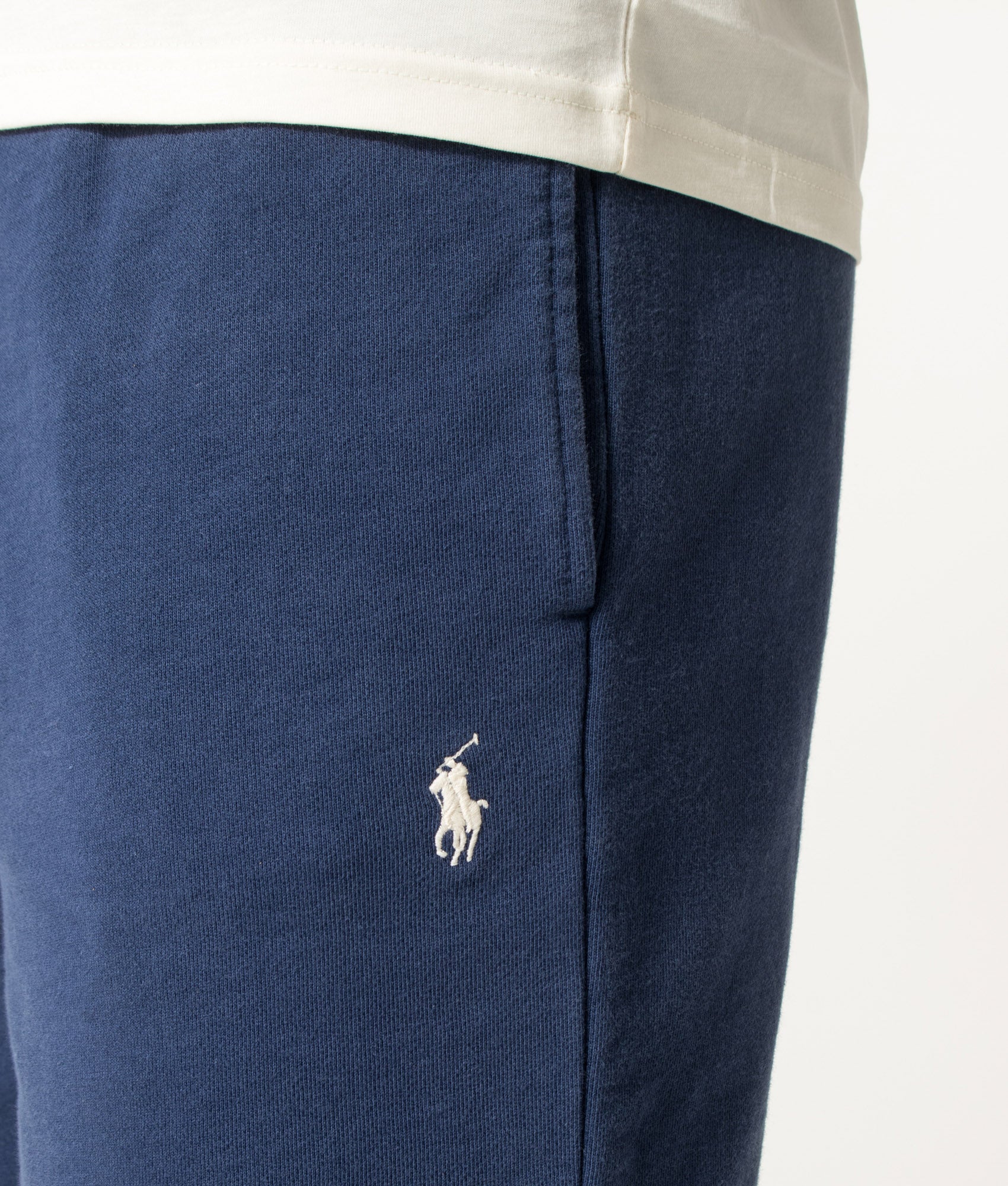 Polo Ralph Lauren Athletic Sweat Shorts  in Cruise Navy at EQVVS Menswear. Detail shot.