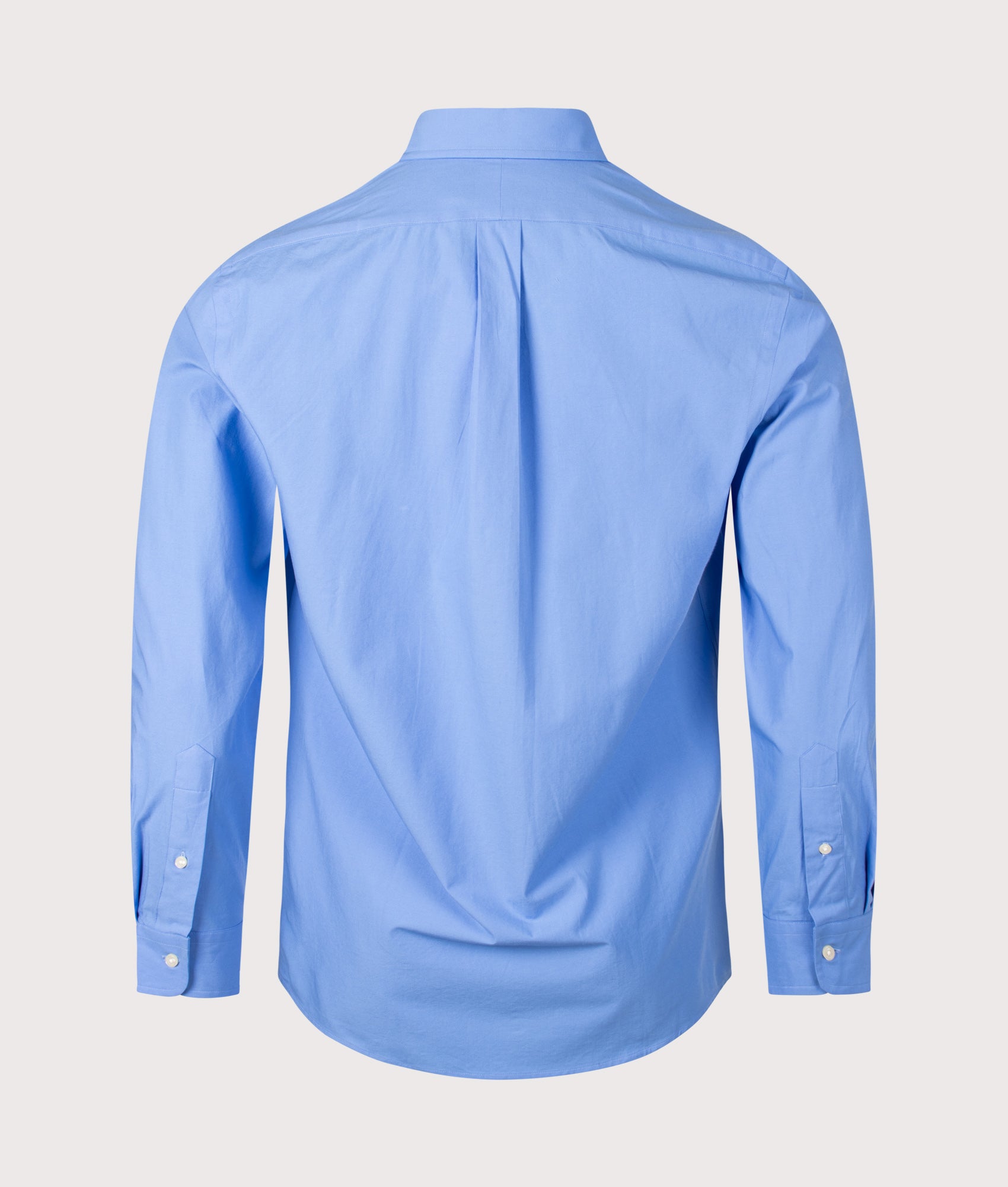 Polo Ralph Lauren Custom Fit Stretch Poplin Shirt in Harbor Island Blue at EQVVS Menswear. Back shot.