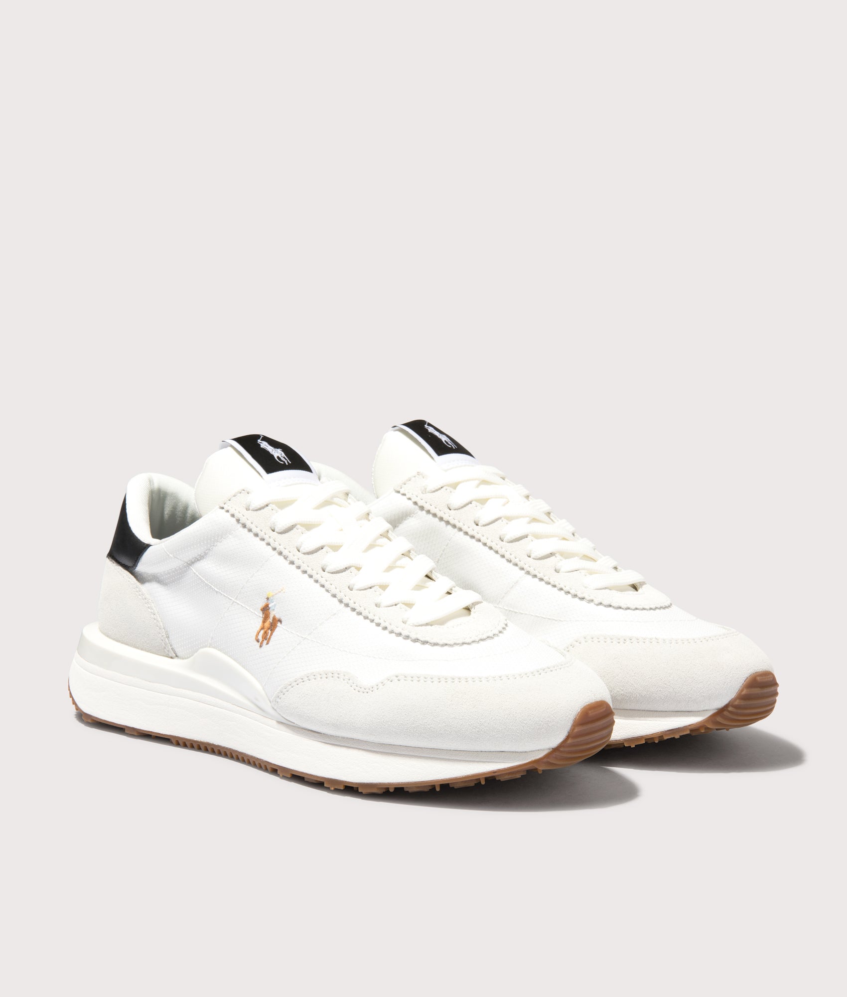 Polo Ralph Lauren Train 89 Suede Panelled Sneakers in Deckwash White/Multi. Shot at EQVVS.  Front shot. 