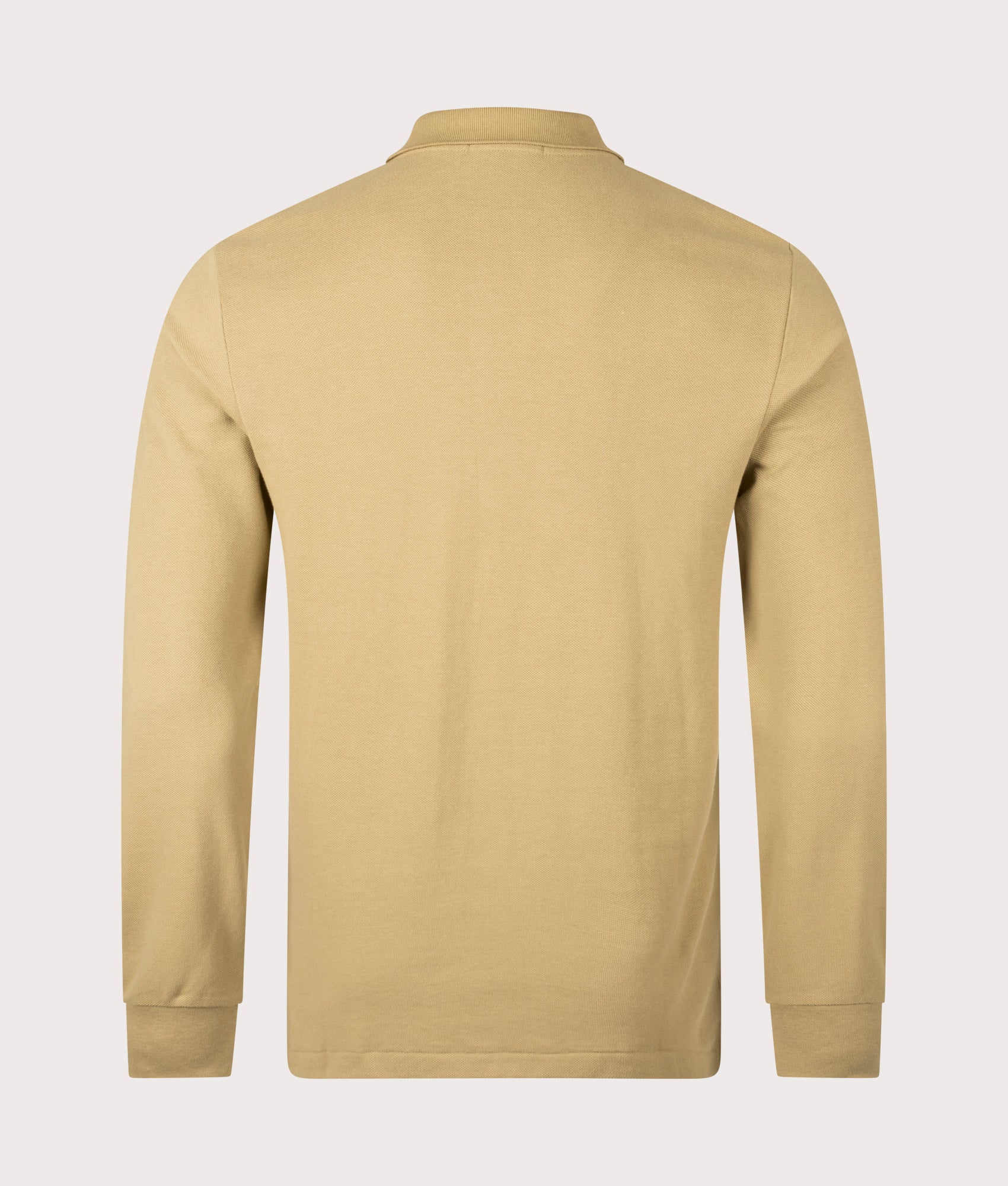 Custom Slim Fit Long Sleeve Polo Shirt by Polo Ralph Lauren in Café Tan . Shot by EQVVS. Back shot.