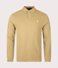 Custom Slim Fit Long Sleeve Polo Shirt: 123 Cafe Tan 