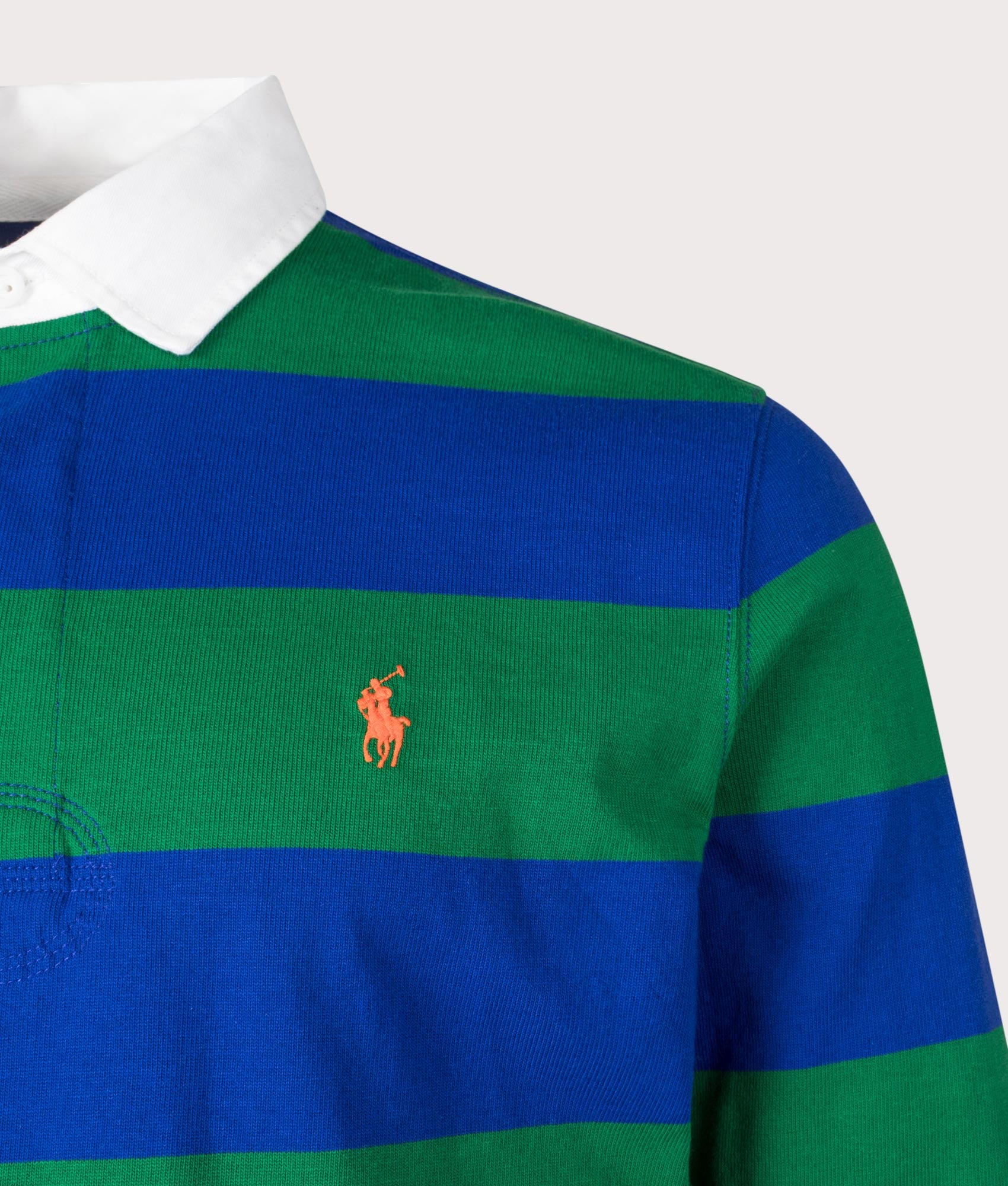 Polo Ralph Lauren The Iconic Rugby Shirt in Green/Classic Azure Detail shot at EQVVS.