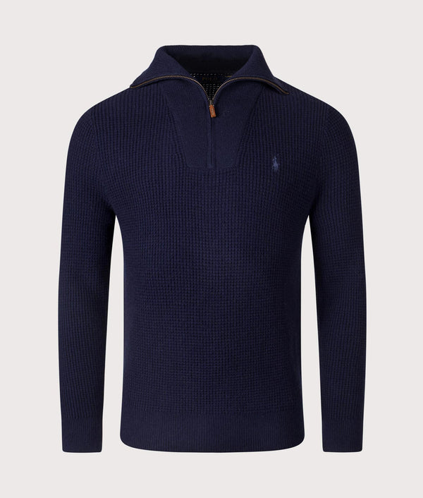 Waffle Knit Quarter Zip Jumper in Navy | Polo Ralph Lauren | EQVVS