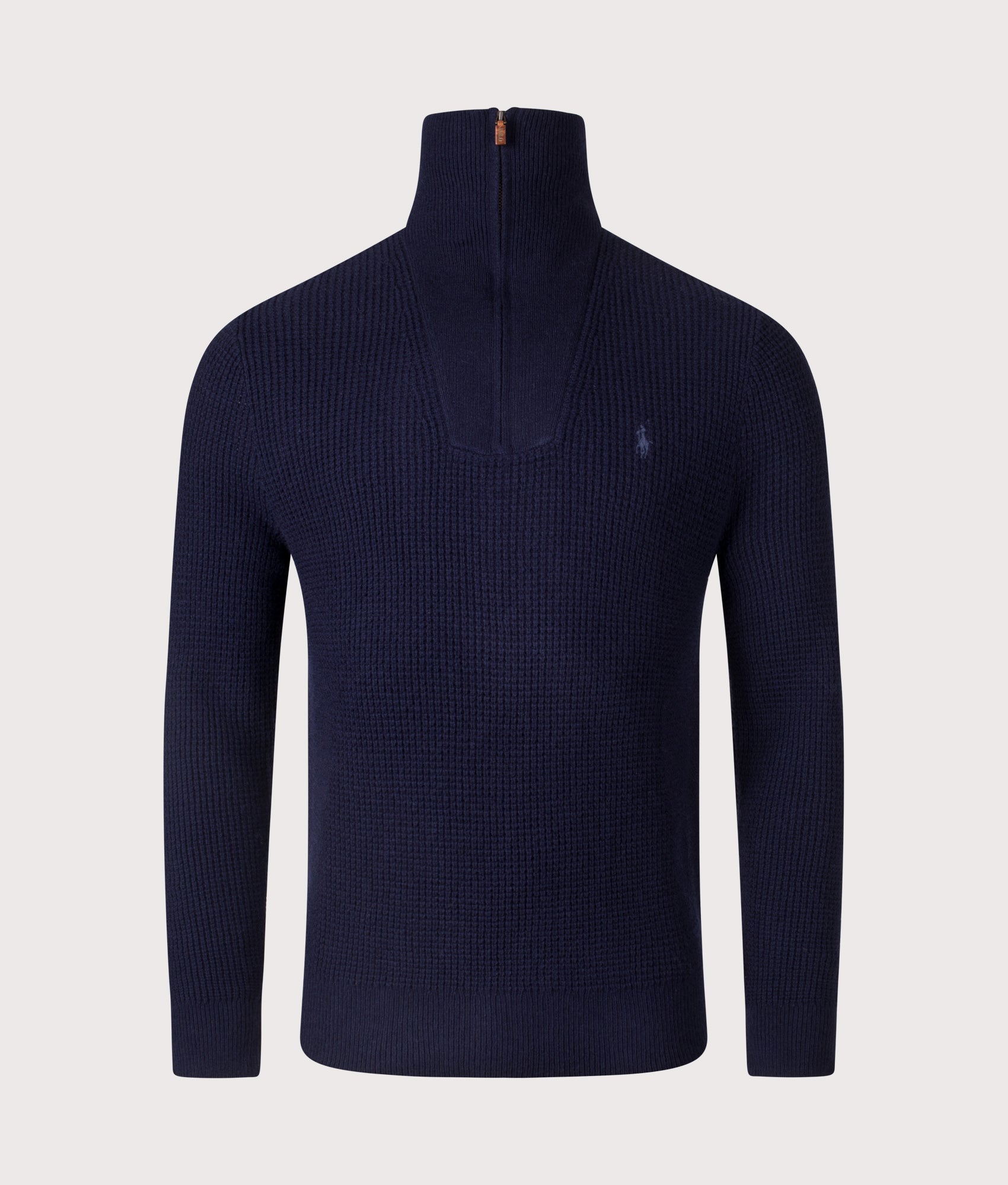Waffle Knit Quarter Zip Jumper. Shot by EQVVS. Front shot.