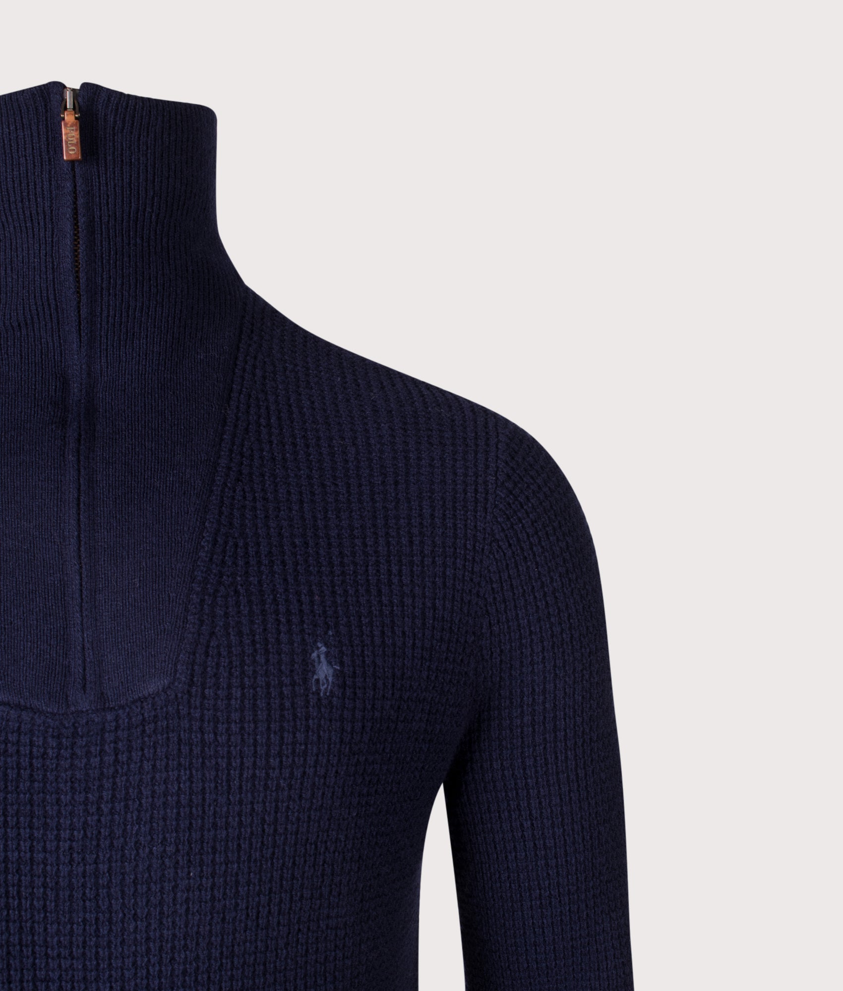 Waffle Knit Quarter Zip Jumper. Shot by EQVVS. Detail shot.