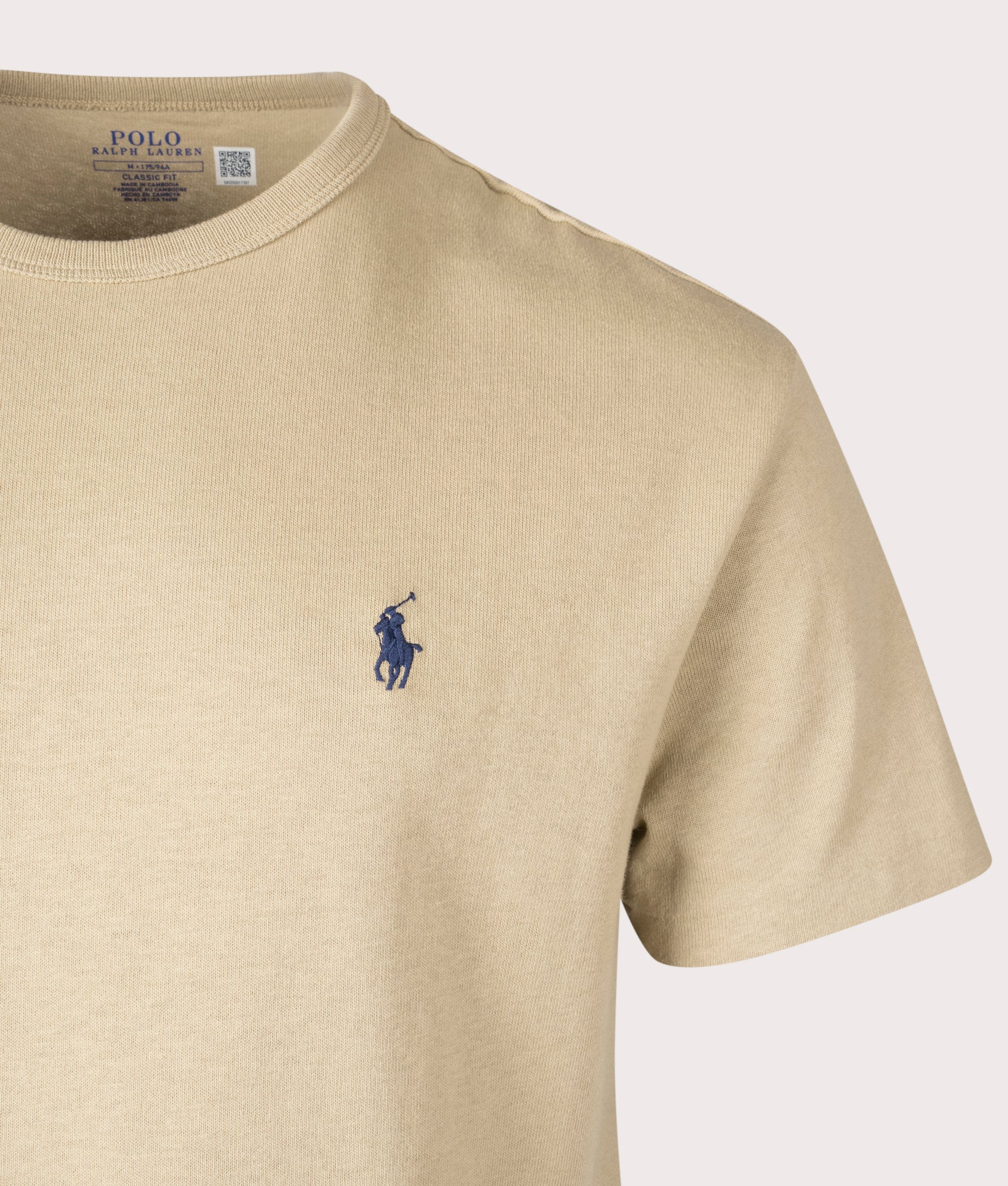 Polo Ralph Lauren Classic Relaxed Fit Jersey T-Shirt in Classic Khaki at EQVVS. Detail Shot.