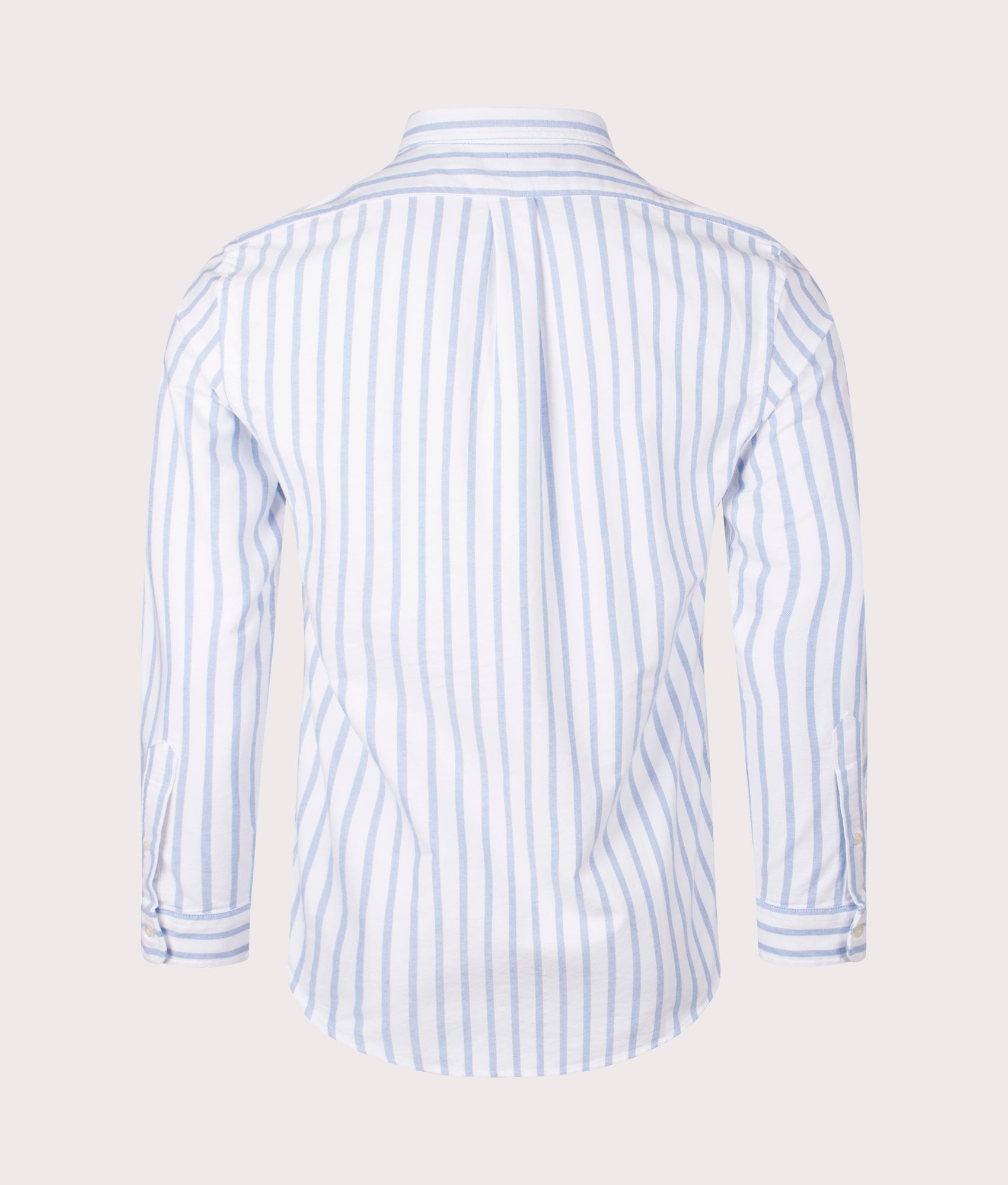 Polo Ralph Lauren Slim Fit Striped Oxford Shirt in White Blue. Back angle shot at EQVVS.