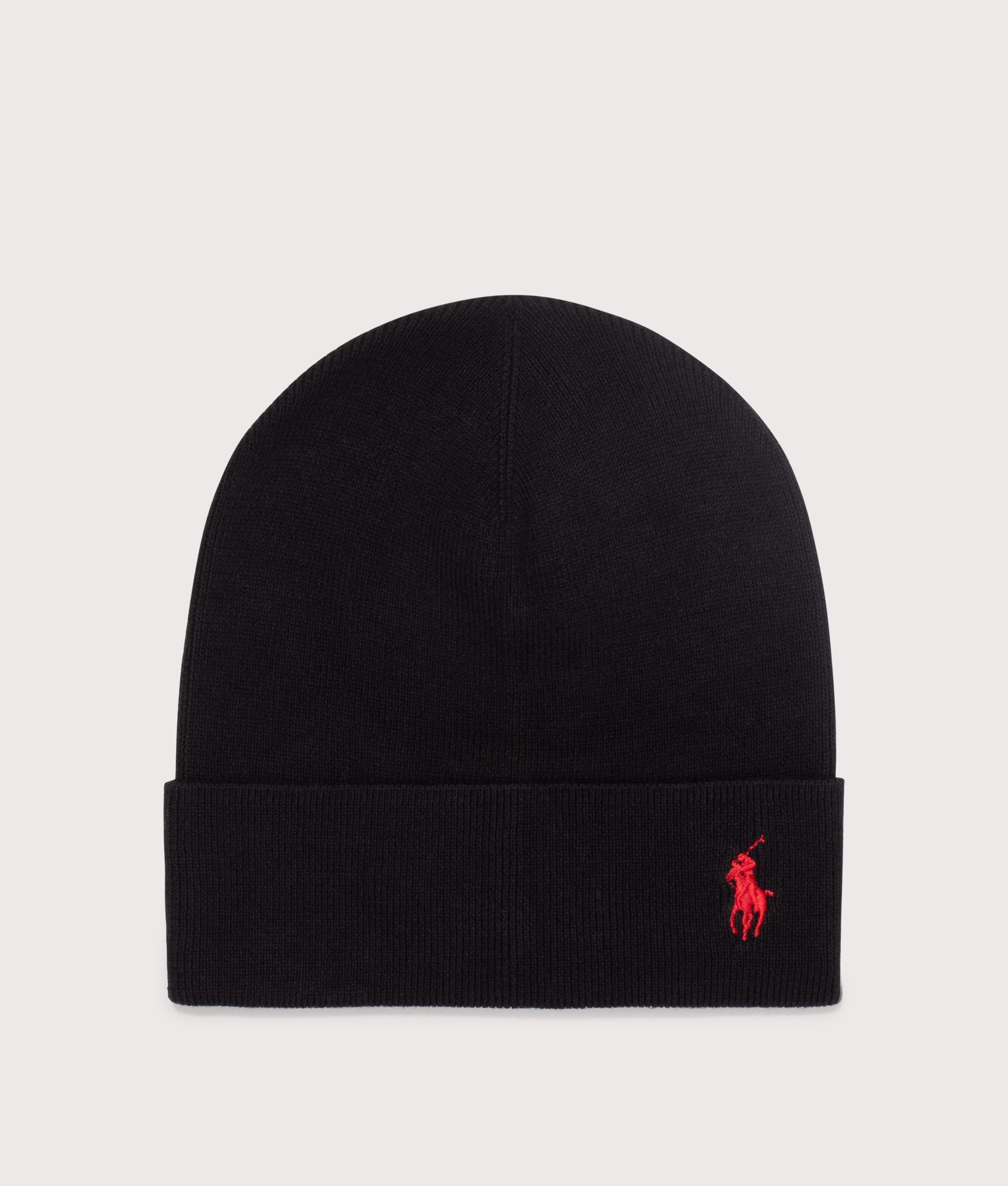 Polo Ralph Lauren Rib Knit Cotton Beanie in Polo Black. EQVVS Front Shot