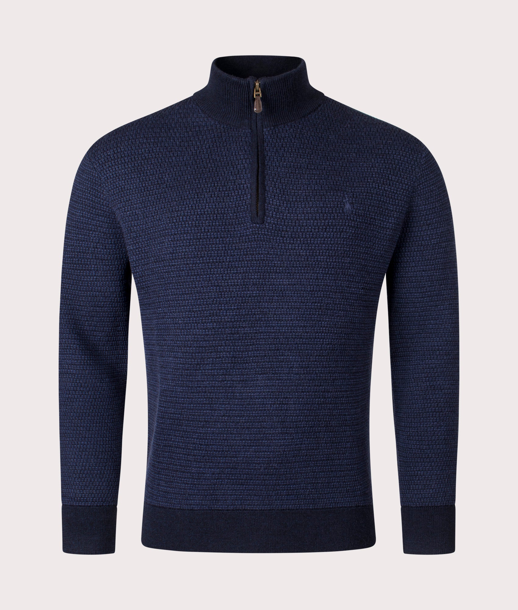 Polo Ralph Lauren Wool Quarter Zip  Turtleneck Sweatshirt In Navy combo at EQVVS menswear front shot